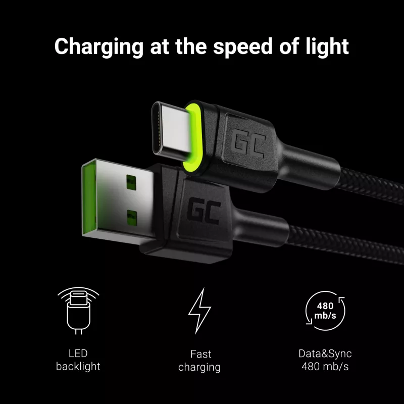 Kabel USB zielony Cell KABGC06 1,2 m USB A - USB C, czarny