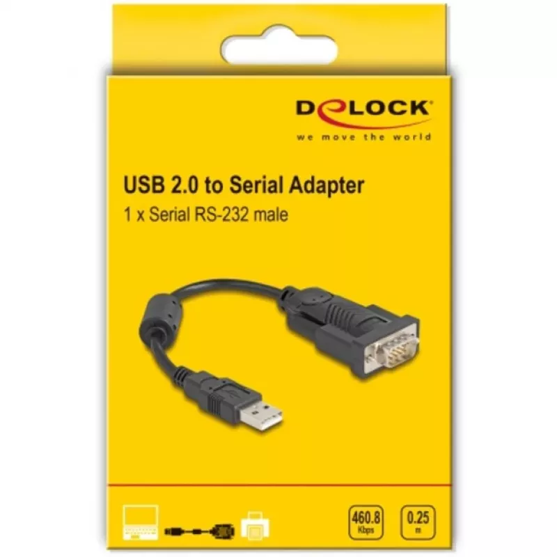 Adapter DeLOCK USB 2.0 Typ-A na szeregowy RS-232 D-Sub 9 pin męski 0,25 m