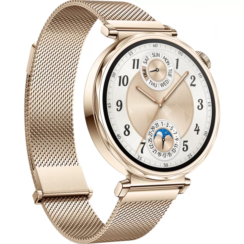 Smartwatch HUAWEI WATCH GT5 41 mm — 1,32 cala AMOLED, 466×466, 323 mAh, koperta ze stali nierdzewnej, złota bransoleta