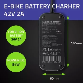 Ładowarka QOLTEC do roweru elektrycznego Bosch 50762 36V/42V 2A