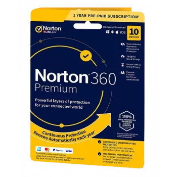 Norton 360 Premium | 10 urządzeń | 1 rok | 75 GB pamięci w chmurze | UE | NIEODNOWIENIE SUB