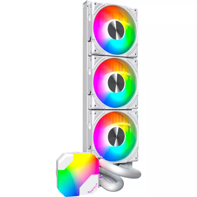 Chłodnica 360 mm Montech HyperFlow ARGB 360 biały — chłodnica cieczowa 360 mm do PC