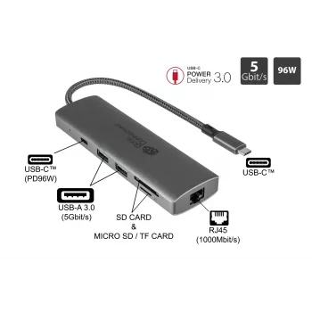 Koncentrator interfejsów Alcasa HUB-C001A USB Type-C 5000 Mbit/s Antracyt