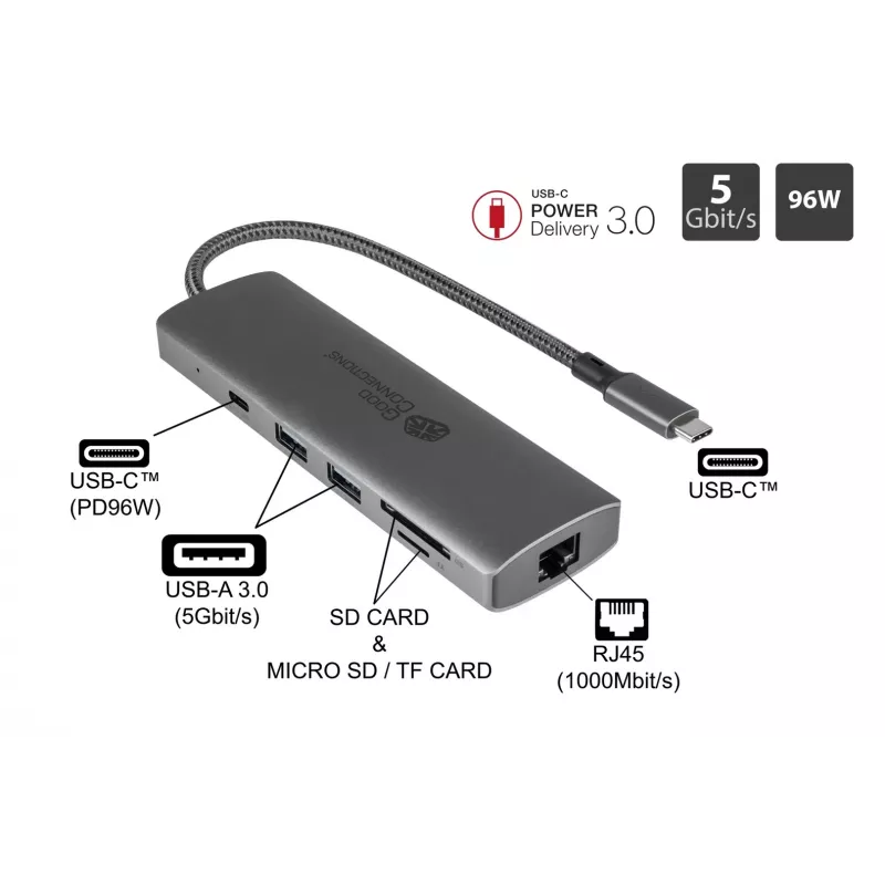 Koncentrator interfejsów Alcasa HUB-C001A USB Type-C 5000 Mbit/s Antracyt