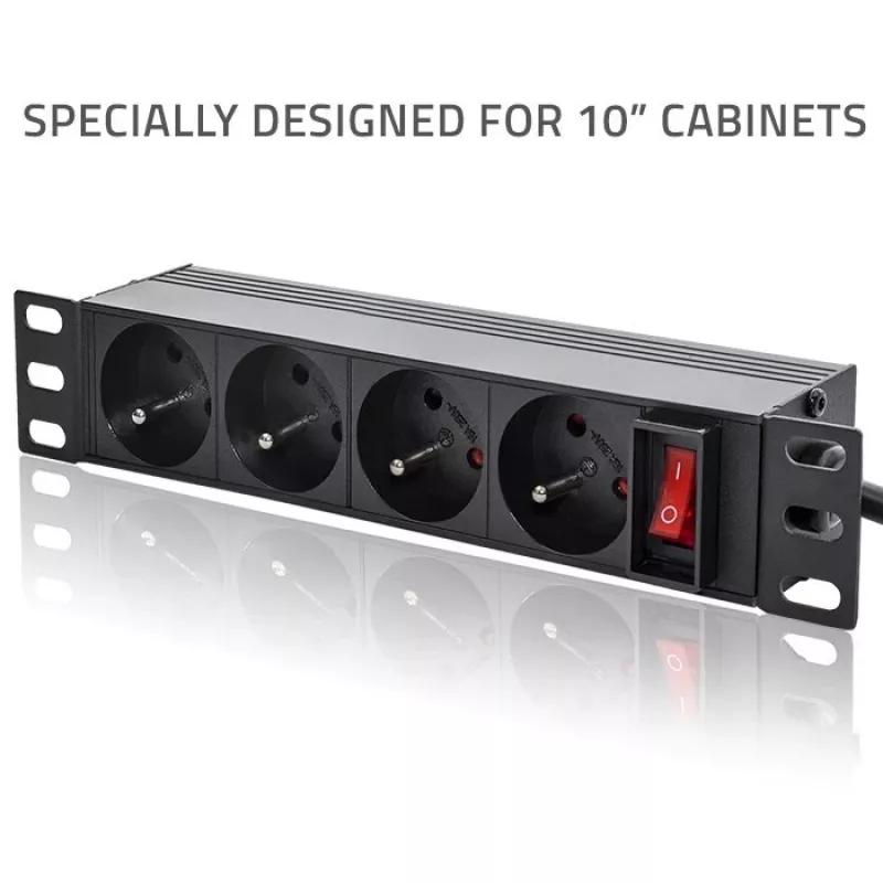 Qoltec Aluminiowa PDU do szafy RACK 10'' | 1U | 16A | 4xFRENCH | 1,8m
