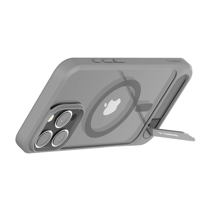 Etui ochronne Torras Pstand Series na iPhone 16 Pro Max, szare, smukły profil z wbudowaną podstawką