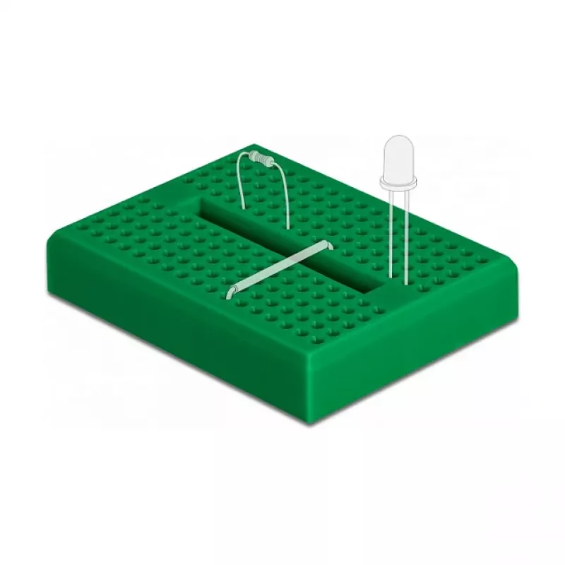 Breadboard DELOCK 18321 — bezkolcowa płytka prototypowa, plastikowa, 36×46×10 mm, zielona