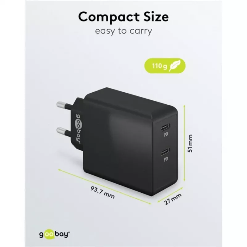 Ładowarka sieciowa Goobay 61757 Szybkie ładowanie USB Type-C 2 porty Czarna