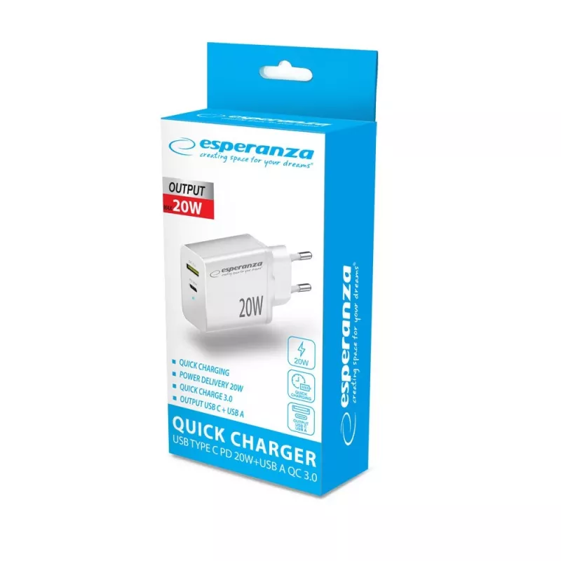 Ładowarka sieciowa Esperanza EZC105W 20W Biała