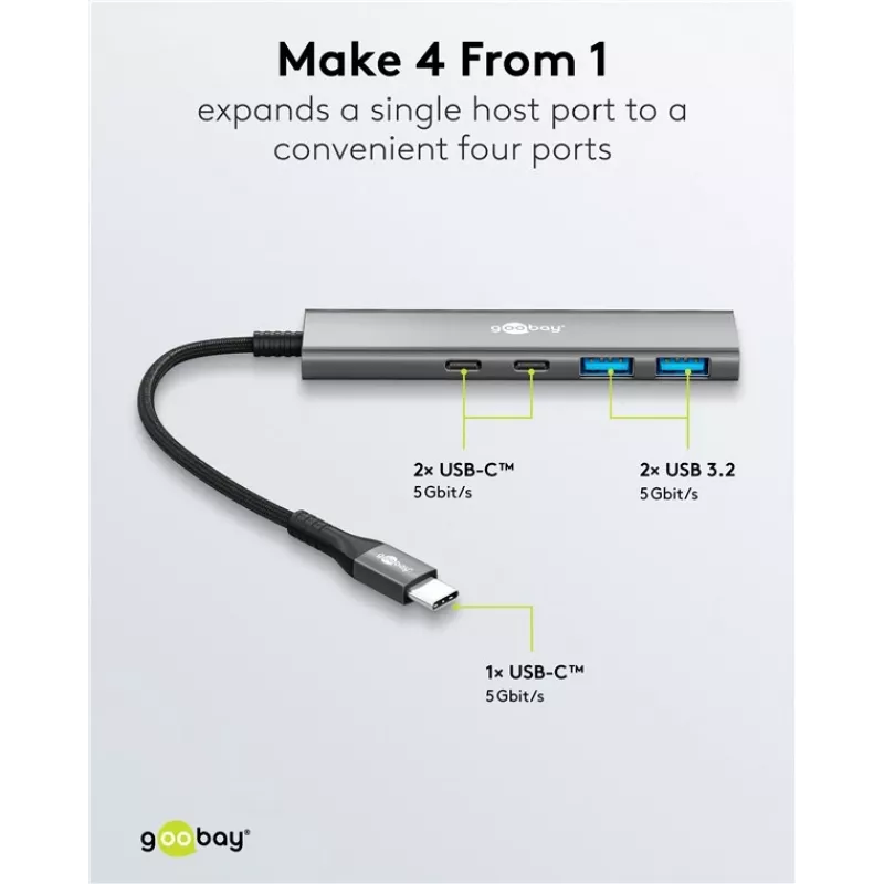 Goobay Slim 4-Port USB-Hub USB-C na USB-A 5 Gbit/s - Plug USB 3.2 (76563)