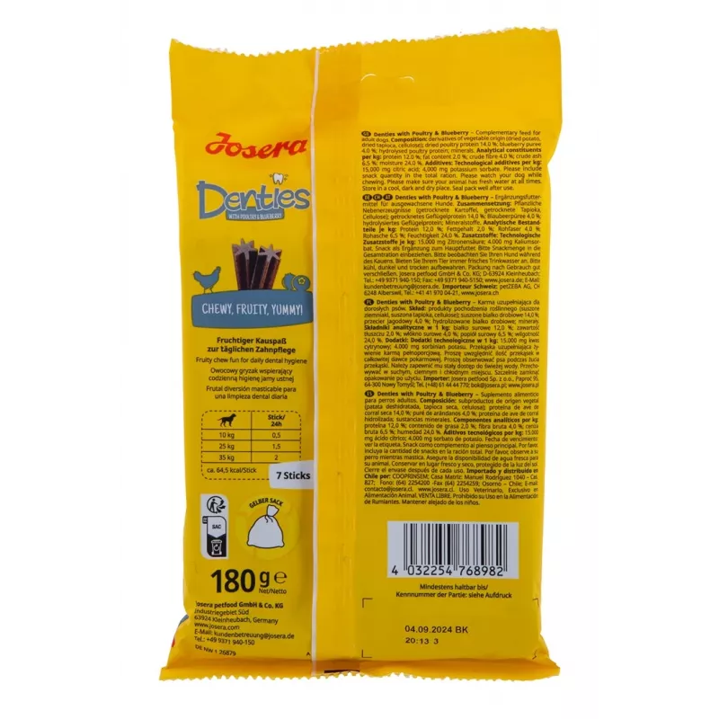 JOSERA Denties Drób z borówkami - przysmak dla psa - 180 g