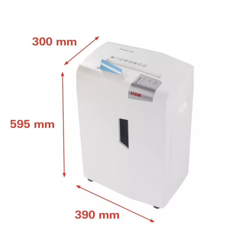 Papier niszczarka HSM X15, cięcie na cząsteczki P-4, 23 cm szerokość robocza, pojemność 16 arkuszy, pojemnik 26 l, srebrny