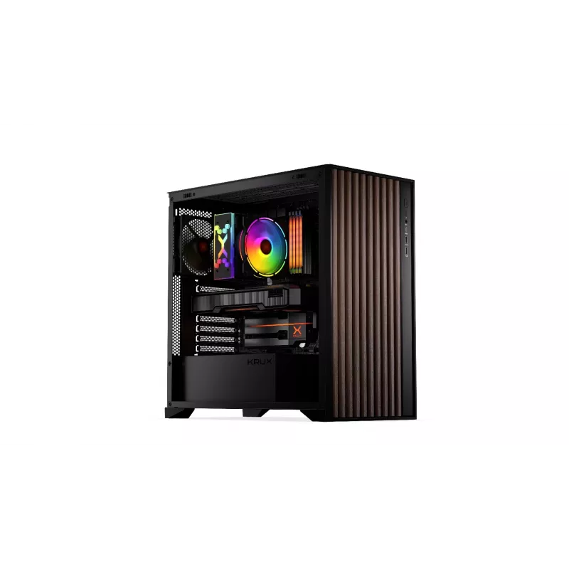 Obudowa komputerowa KRUX Palum KRXD008 ATX czarna — 2 wnęki 3,5 cala, 2 wnęki 2,5 cala, 2 wentylatory 120 mm, GPU do 39,5 cm