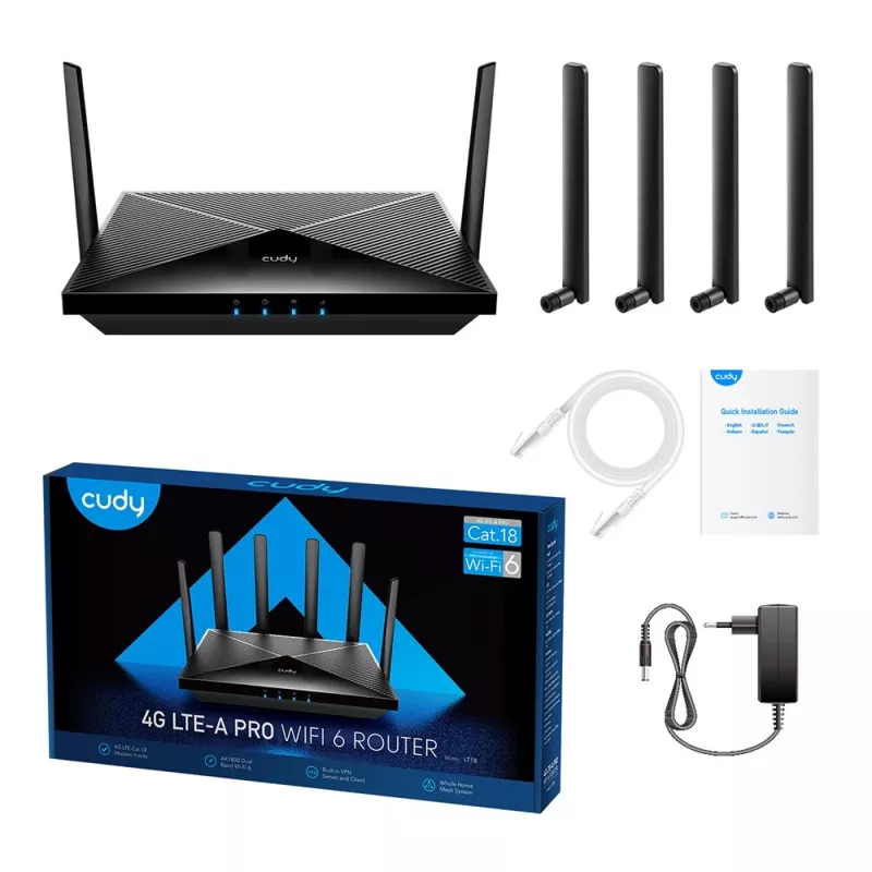 Cudy LT18 router bezprzewodowy Gigabit Ethernet Dwuzakresowy (2,4 GHz / 5 GHz) 4G Czarny