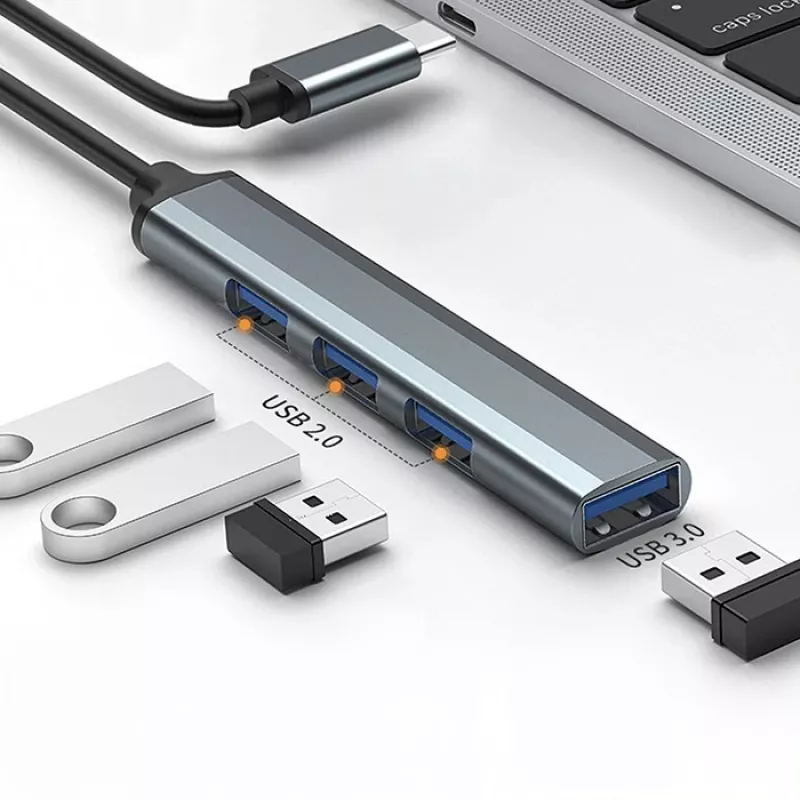 Hub USB QOLTEC 53792, USB-C 3.1 na 4 porty (USB 3.0 x1, USB 2.0 x3)