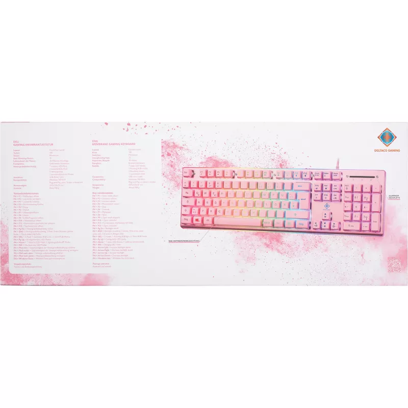 Deltaco GAM-021-RGB-P-DE - pełnowymiarowa (100%) - USB - przełącznik membranowy - QWERTZ - Różowy