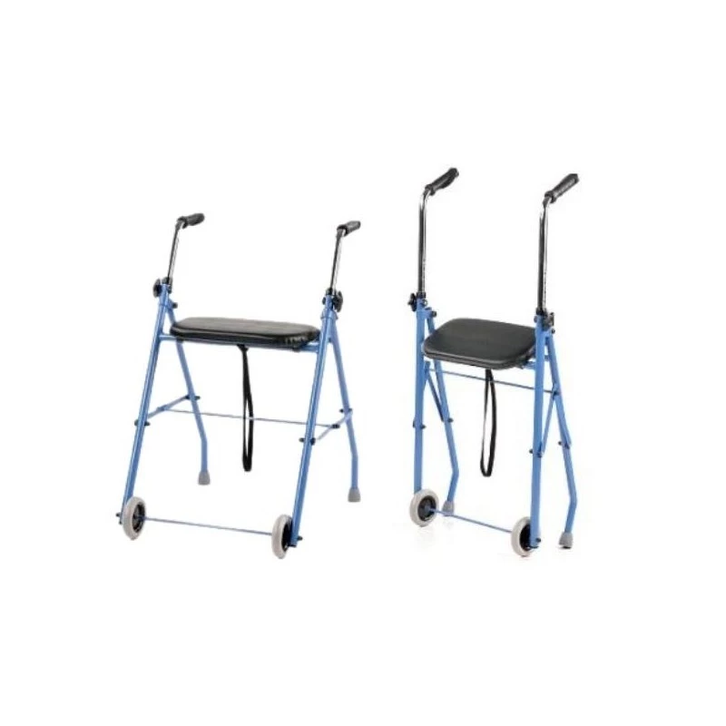 Dwukołowe wsparcie rehabilitacyjne ARmedical PPC005 — niebiesko-czarne, rama stalowa, regulowana wysokość, siedzisko w zestawie