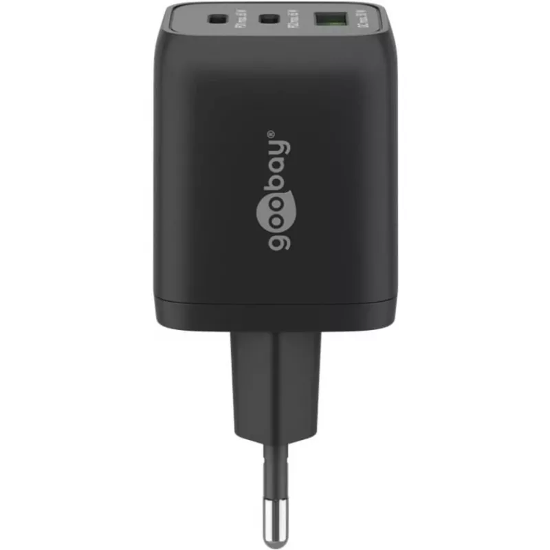 Szybka ładowarka USB-C Nano, PD, GaN, 65 W, pleciony kabel USB-C (czarna, 1x USB-A, 2x USB-C PD, Quick Charge 3.0, kabel 1 metr)