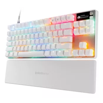 Mechaniczna klawiatura gamingowa TKL STEELSERIES Apex Pro TKL Gen 3 biała — układ US, RGB, regulowane przełączniki