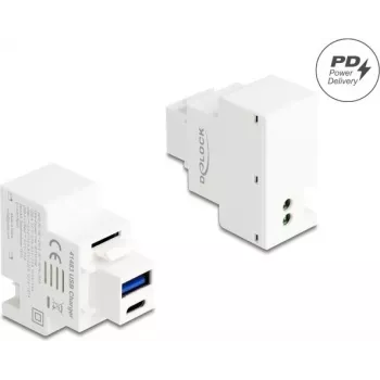 DELOCK Moduł Keystone z gniazdem ładowania USB Type-A i USB Type-C PD 20 W, biały