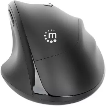 Manhattan Ergonomic Wireless mysz, Right Handed, Adjustable 800/1200/1600dpi, 2.4Ghz (up to 10m), Six Button with Scroll Wheel, Combo USB=A and USB-C receiver, Czarny, AA bateria (included), Three Year Warranty
