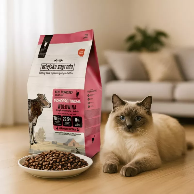 WIEJSKA ZAGRODA Monoprotein Beef - sucha karma dla kota - 3kg