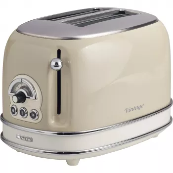 Toster Ariete 155 Design 2 kromki z koszykami do kanapek, 6 poziomów opiekania, 810 W, obudowa ze stali nierdzewnej, wysuwana tacka na okruchy, pastelowy beż