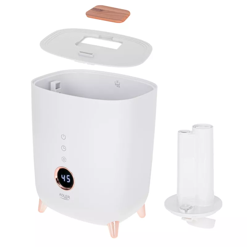Nawilżacz ultradźwiękowy Adler AD 7972 — zbiornik 4 L, 300 ml/h, do 35 m², 23 W, biały