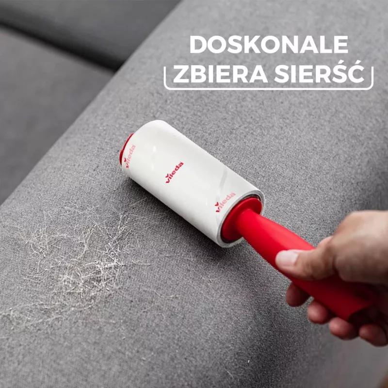 Narzędzie do pielęgnacji odzieży VILEDA 173390 — samoprzylepny wałek do usuwania sierści zwierząt, szerokość 52 mm, wysokość 250 mm, ergonomiczny uchwyt