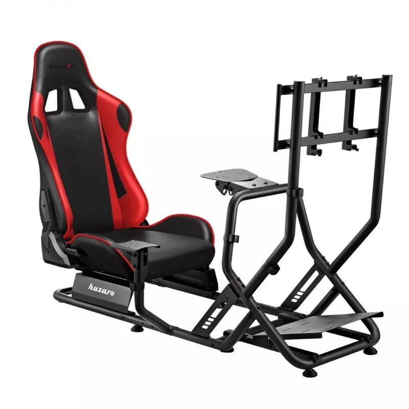 Kokpit wyścigowy huzaro Speed 6.0 z regulowanym fotelem, ramą stalową, kątem 30°–90°, obciążenie do 120 kg, czerwony, 1080×1360×560 mm