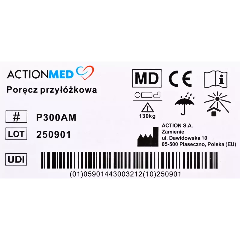 Poręcz łóżkowa ActionMed P300AM, boczna poręcz podpierająca, regulowana wysokość, antypoślizgowy uchwyt, czarny, maks. obciążenie 130 kg