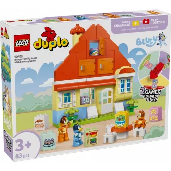 Klocki LEGO Bluey Dom Rodzinny z grą memory 10459 — 83 elementy, 3 minifigurki, wiek 3+