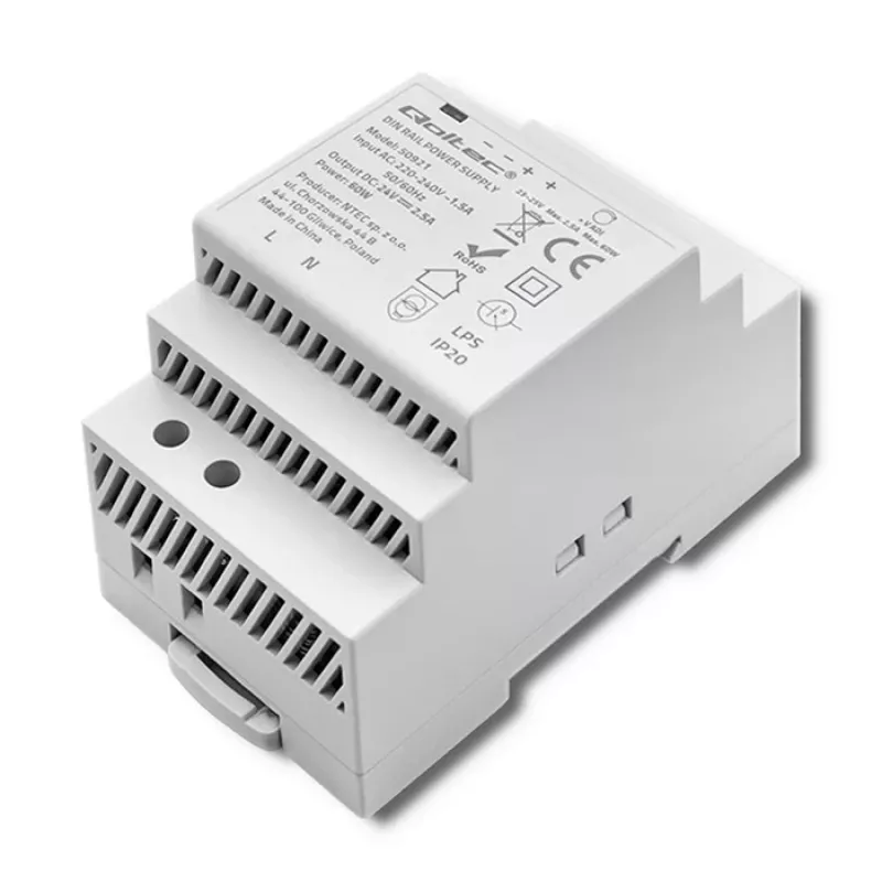 zasilacz na szynę DIN QOLTEC 24 V 2,5 A 60 W szary