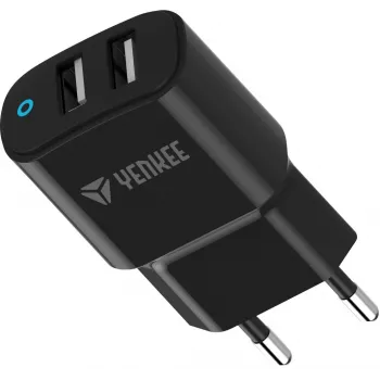 Ładowarka YENKEE YAC 2024BK – ładowarka ścienna, 2 porty USB-A, łącznie 12 W (2,4 A na port)