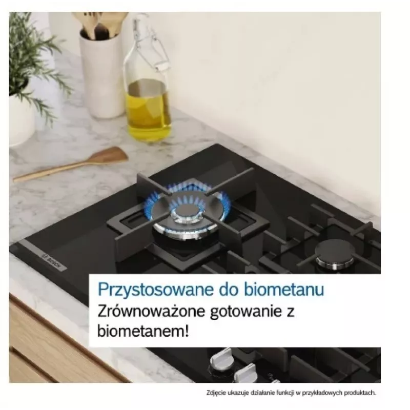 Zabudowywana płyta gazowa Bosch PPP6A2I40, 4 strefy, ruszty żeliwne, czarna, 590×520×54 mm, sterowanie pokrętłami obrotowymi