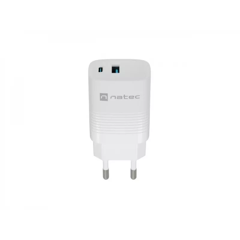 Przewodowa ładowarka do urządzeń mobilnych NATEC NUC-2140, 30W, USB-C PD 3.0 + USB-A, Samsung AFC, Biała