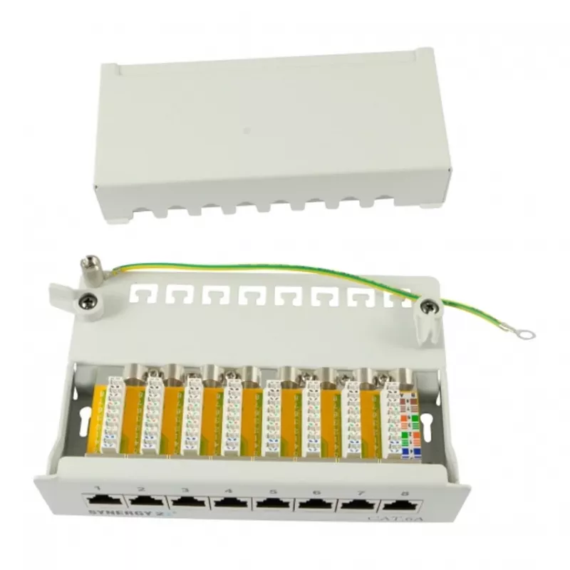 Panel krosowy 8xTP, CAT6A, 500 MHz, natynkowy, jasnoszary, Syner (S216314)