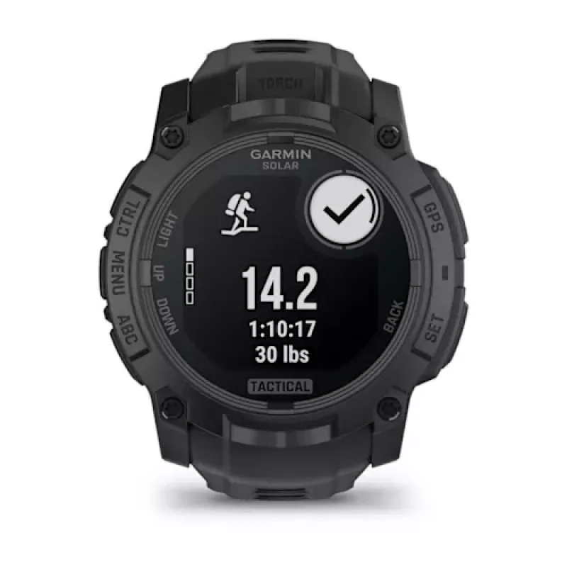 Smartwatch GARMIN Instinct — 45 mm, 3,05 cm (1,2 cala) AMOLED 390×390 ekran dotykowy, 4 GB, GPS, silikonowy pasek czarny, 53 g