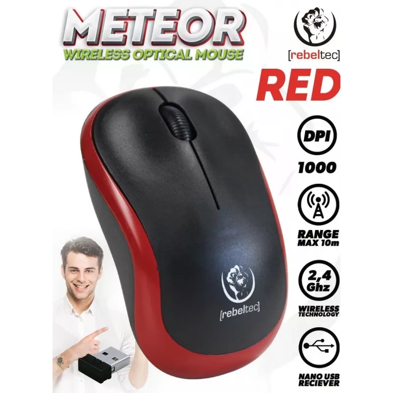 Bezprzewodowa mysz optyczna Rebeltec METEOR czerwona RBLMYS00049 USB