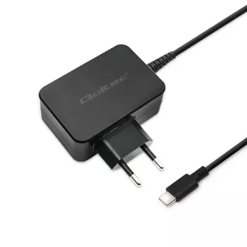 Ładowarka do urządzeń mobilnych QOLTEC 51024 — Uniwersalna ładowarka sieciowa AC, 65W PD, 20V/3,25A, kabel 1,2m, czarna
