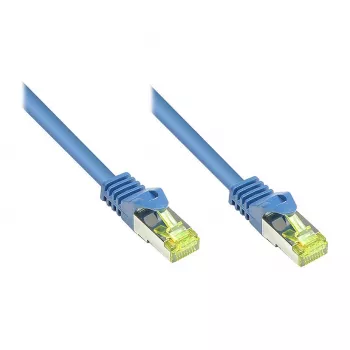 Kabel krosowy RJ45 z surowym kablem kat.7 i ochroną zatrzasku (RNS®), S/FTP, PiMF, bezhalogenowy, 600 MHz, OFC, niebieski, 1,5 m, Good Connections® (8070R-015B)