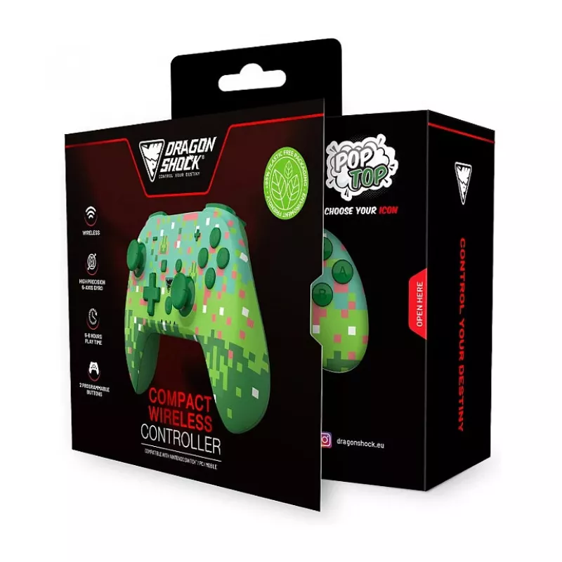 Kontroler Dragonshock Poptop Wireless Cubes z zielonym przełącznikiem
