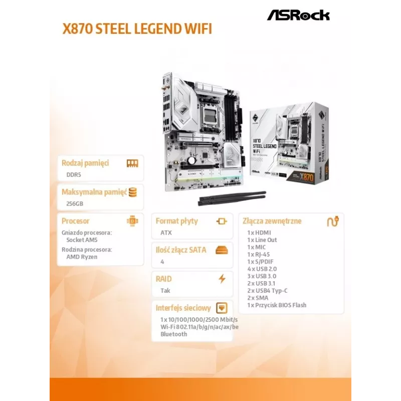 ASRock X870 Steel Legend WiFi AM5 ATX Motherboard