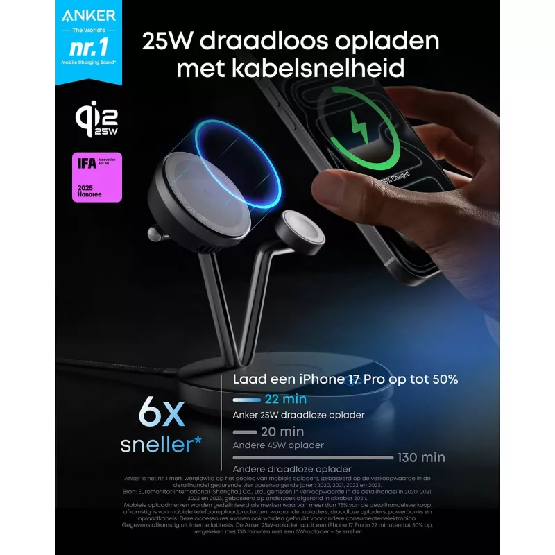 Anker Prime Bezprzewodowa Stacja Ładująca Qi2.2 25W (3 w 1, MagGo, AirCool, Stacja Dokująca) z zasilaczem