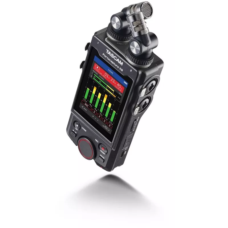 Przenośny wielościeżkowy rejestrator audio Tascam Portacapture X8 — 6 kanałów, 24/32-bit, do 96 kHz, 4 wejścia combo XLR/TRS, karta SD, USB-C, zasilanie bateryjne lub sieciowe
