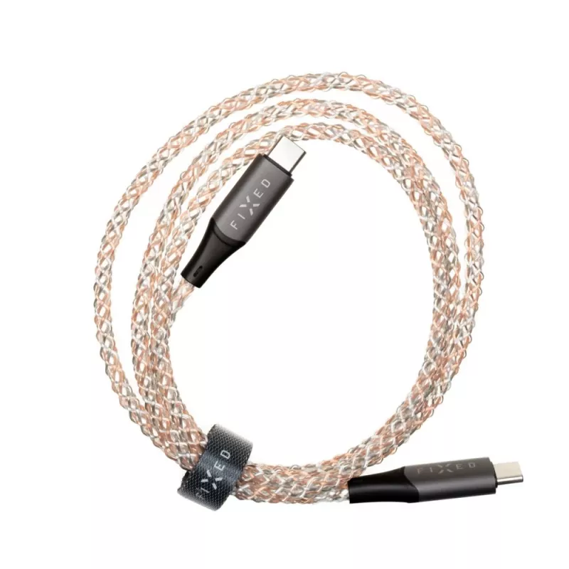 Kabel ładujący USB-C do USB-C FIXED FIXDLED-CC-RA ze wsparciem PD i stałą długością, zintegrowana dioda LED tęczowa