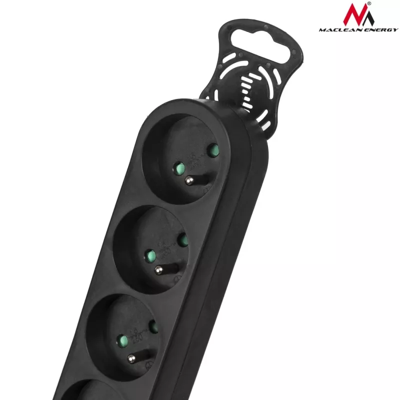Przedłużacz sieciowy MACLEAN MCE185 — kabel 5 m, 5 gniazd AC typu F, do użytku wewnętrznego, czarny
