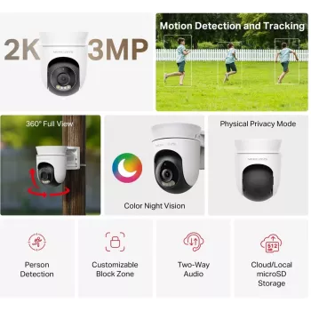 Kamera bezpieczeństwa IP MERCUSYS MC510 kopułkowa 2 MP, 2304×1296, 30 fps, Wi‑Fi & Ethernet, noktowizja IR, montaż sufitowy, biała