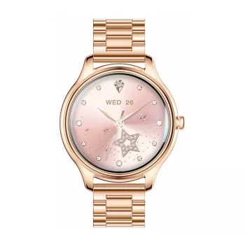 Smartwatch Colmi L28 ze złotą kopertą i złotą bransoletą ze stali nierdzewnej