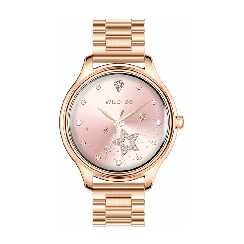 Smartwatch Colmi L28 ze złotą kopertą i złotą bransoletą ze stali nierdzewnej